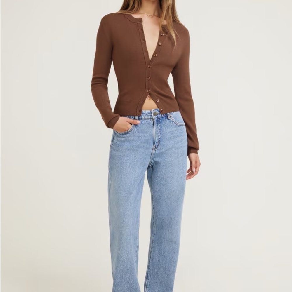 Dynamite Rebecca Crewneck Cardigan – Cocoa Brown (Size Sm) - Picture 3 of 10